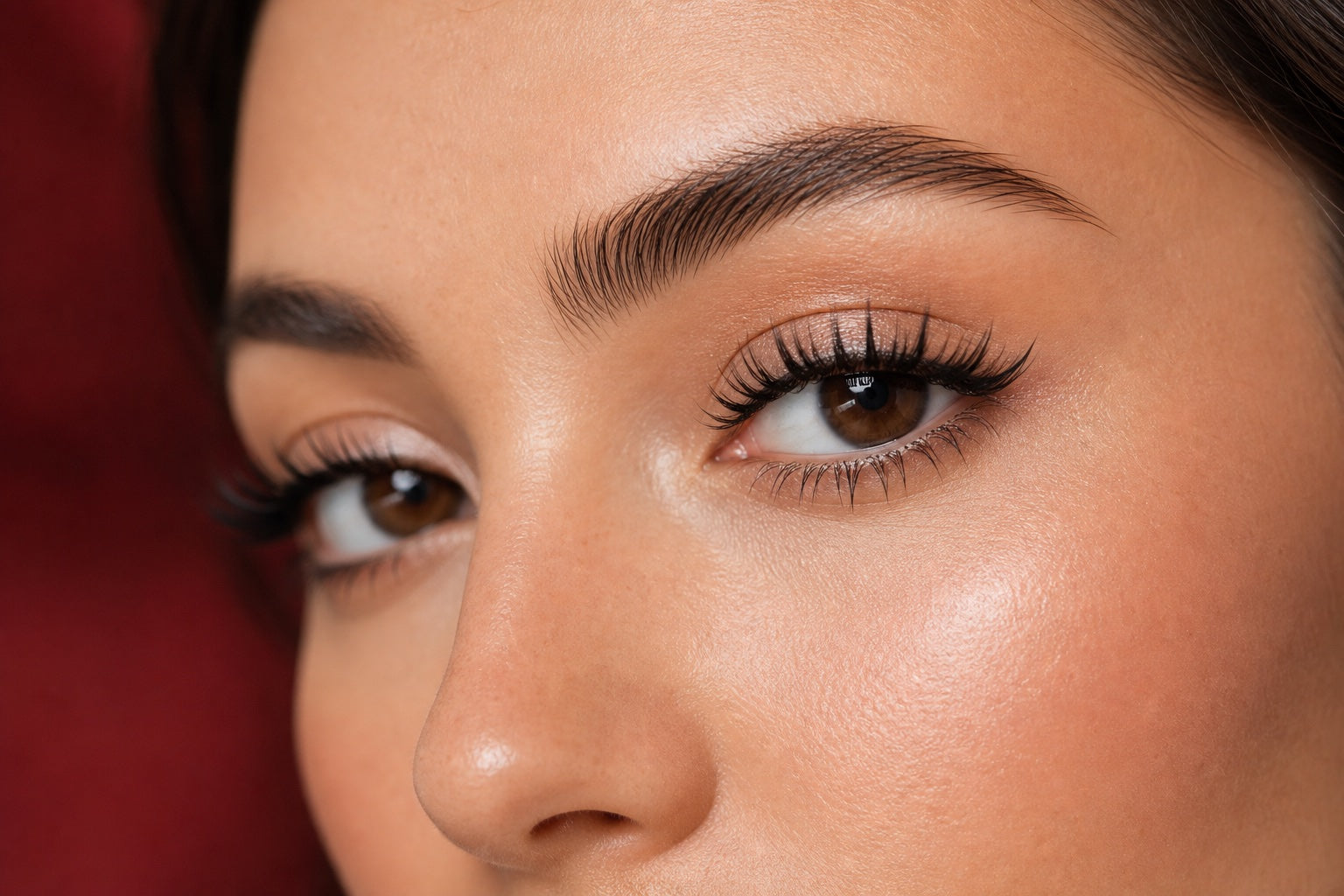 Close-up beauty editorial featuring a soft wispy cluster lash look